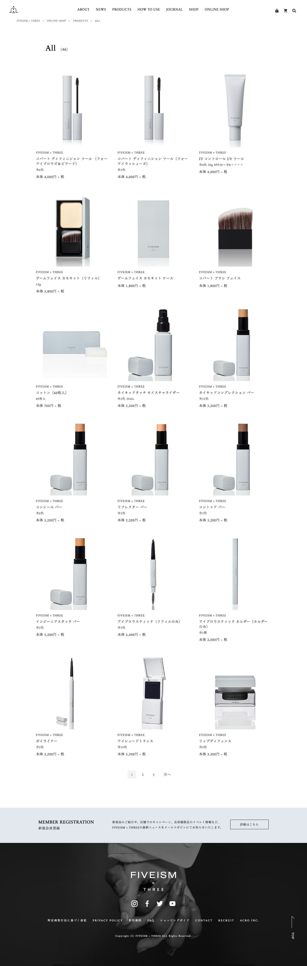 FIVEISM × THREE（ファイブイズム バイ スリー）公式オンラインショップのスクリーンショット - 商品一覧