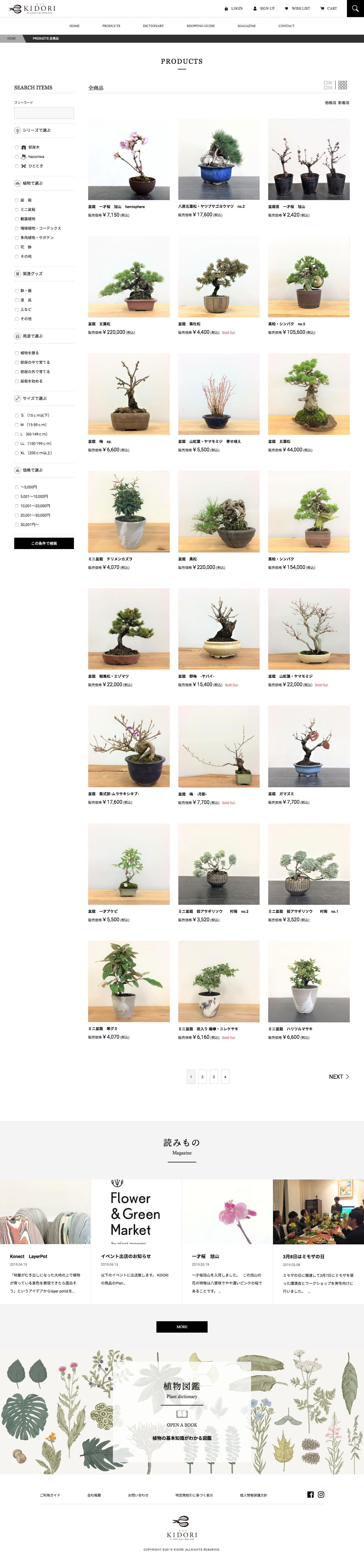 盆栽、多肉植物、塊根植物、観葉植物通販/KIDORI -キドリ-のスクリーンショット - 商品一覧